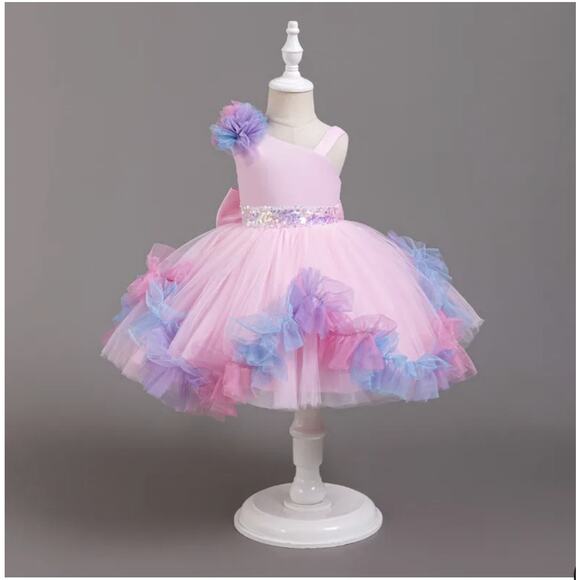 Elegant Princess Pink Party Dress Size 90 US 18-24 Months Tulle Bow Dress Sequin - Picture 1 of 14